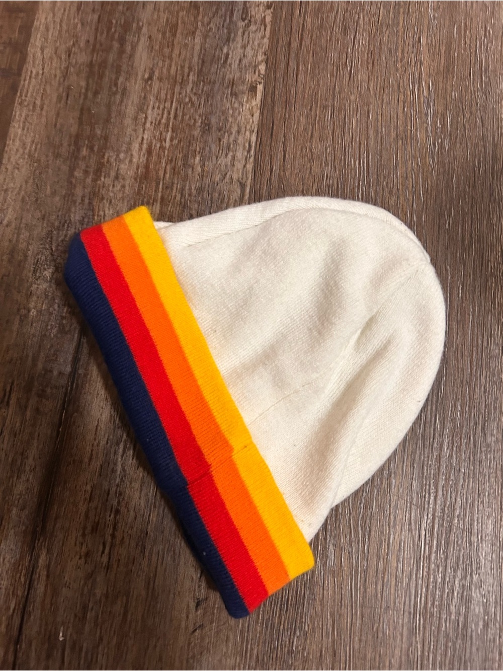 Adults Cream Beanie with Rainbow Stripe Cuff